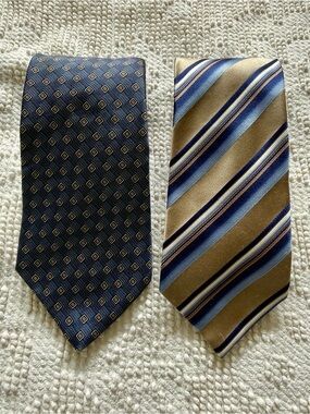 Men’s Neckties 2 Perry Ellis Blue Geometric & Geoffrey Beene Blue-Tan Stripe